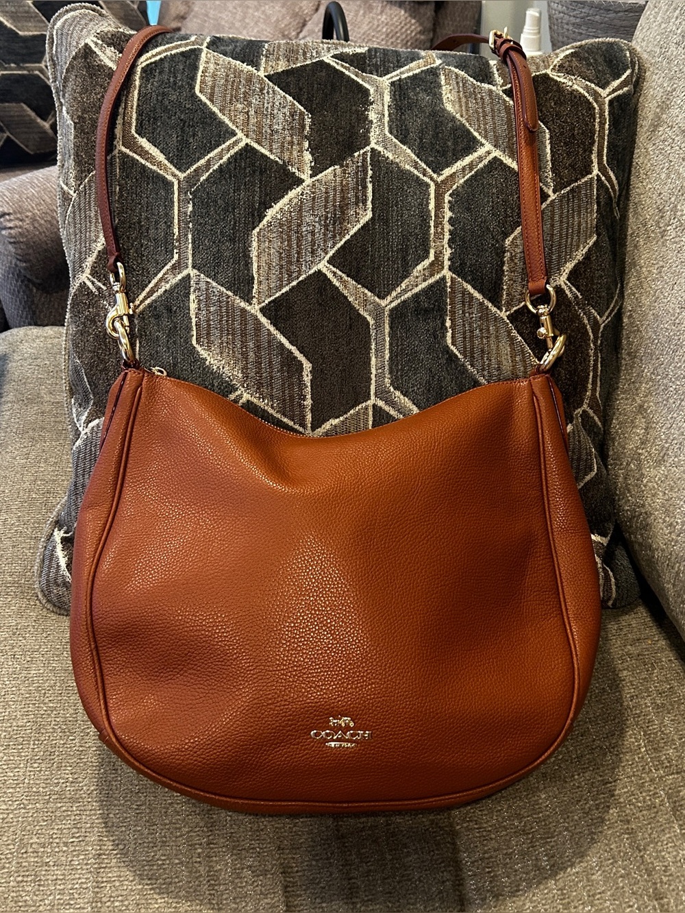 Coach Pebbled Leather Shoulder Hobo in Cognac Brown